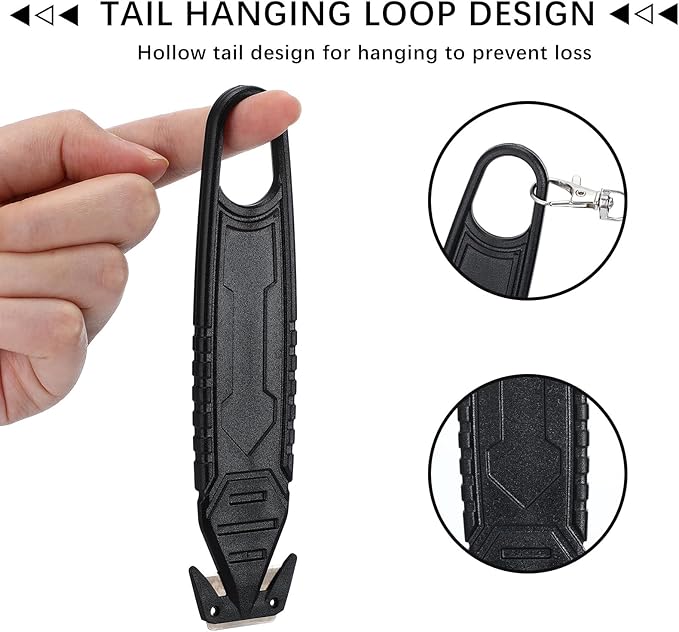 Therwen 50 Pcs Safety Box Cutter Knife of Stainless Steel Concealed Blade Package Opener with Tape Splitter for Carton Cardboard Wrap Letter Work Bag Straps Film Utility Tool (Black)