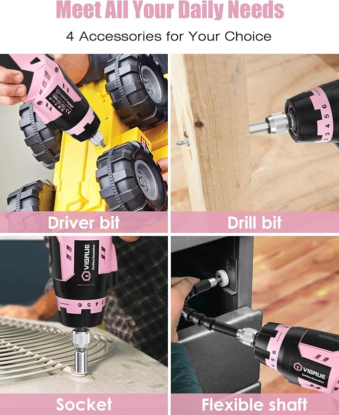 VIGRUE Electric Screwdriver Cordless, Cordless Screwdriver Rechargeable, 48 Pcs Set Power Screwdriver for Daily