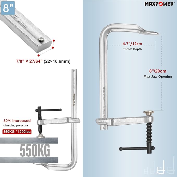 MAXPOWER 4-pieces Light Duty F Clamps Set, Jaw Opening 4" 8" 8" 12"