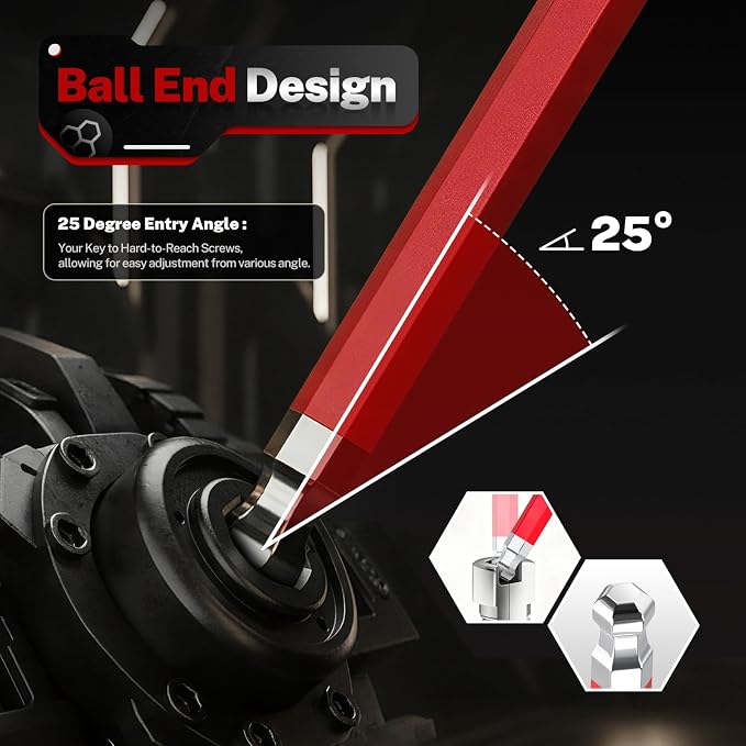 TOMMARS 26-PC Allen Wrench Set, Magnetic Ball End, T-Handle & Color Coded | Extra Long Arm, S2 Steel, SAE(0.05-3/8"), Metric(1.27mm-10mm), Hex Key Set