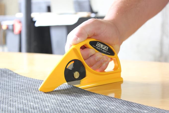 OLFA 45mm Rolled Material Cutter (45-C) - Rotary Blade Utility Knife w/Solid Base & Large Handle for Cutting Carpet, Linoleum, Fabric, Paper, Replacement Blades: OLFA RB45-1 Rotary Blades