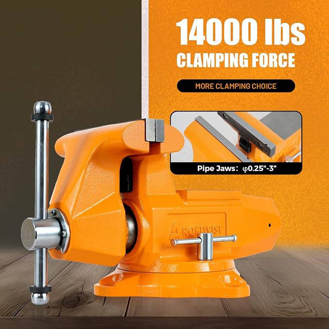 6"Bench Vise, 7"Jaw Opening 360° Swivel Base 4" Throat Depth