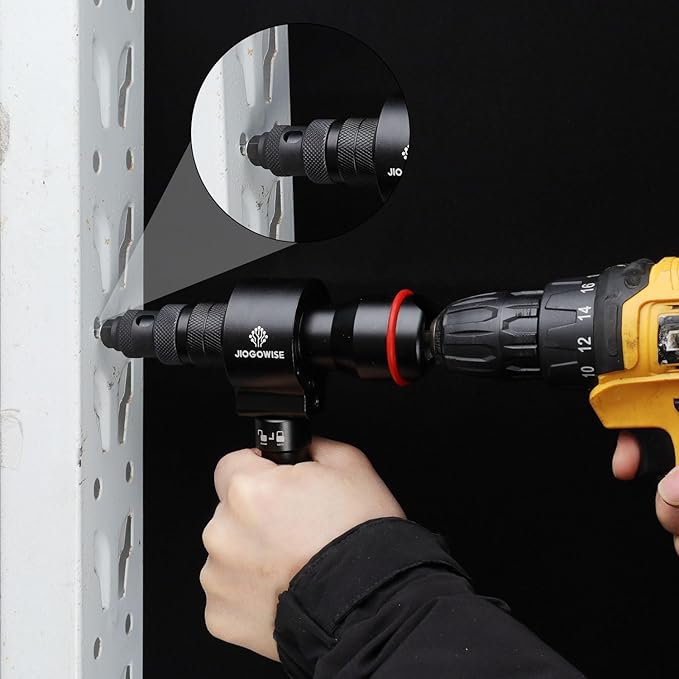 2-in-1 Design Cordless Rivet Gun Adapter and Rivet Nut Adapter,Electric Drill Tools Accessory Kit with Carry Case,7 Metric Mandrels M3 to M12, 6 Rivet Heads 2.4mm to 6.4mm