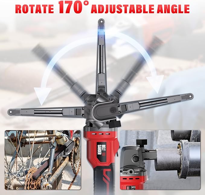 Cordless Detail Band file Sander Compatible with Milwaukee 18V/M18 Battery, Finger Belt Sander with 6 Variable Speed, 170° Adjustable, 1/2"x18" Belt for Wood, Paint, Metal Rust, DIY (Tool Only)