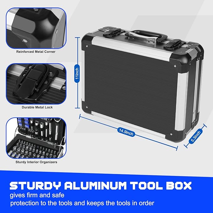 Prostormer Mechanic Tool Set, 240-Pieces Universal Household Auto Repair Tool Kit with Heavy Duty Aluminium Tool Box