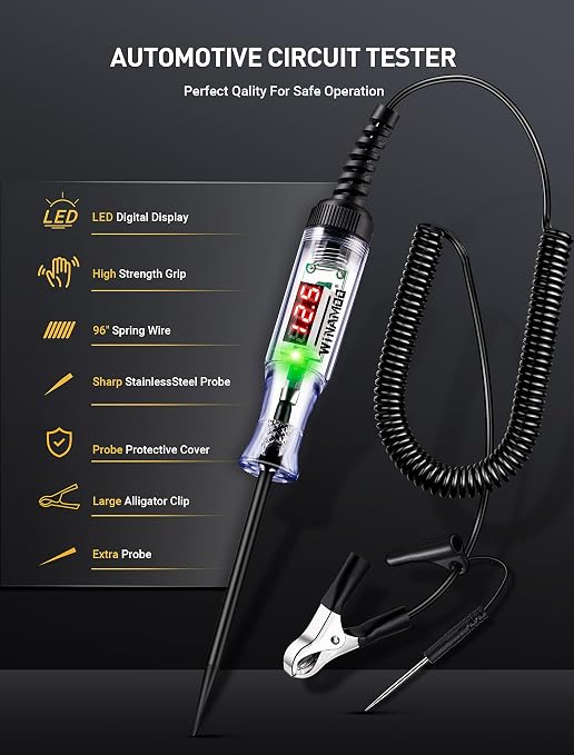 WINAMOO Automotive Test Light with 3-120V LED Digital Voltage Display, Auto Circuit Tester with Voltmeter & Dual Color Polarity Indicate, Electric Test Pen w/Stainless Probe for Car/Truck/SUV Checker