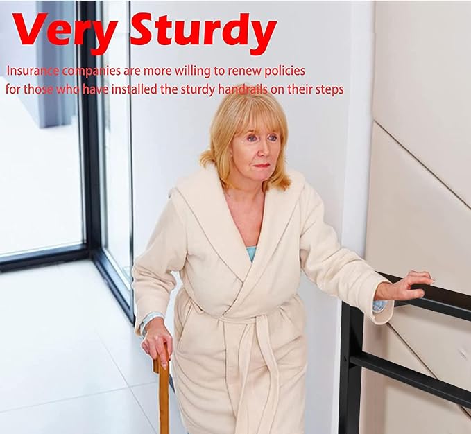 Metty Metal Hand Rails for Outdoor Steps,2-Step Stair Railing | Rustproof iron stair railing , sturdy for seniors & families.Easy to install, fits outdoor steps & yard fences