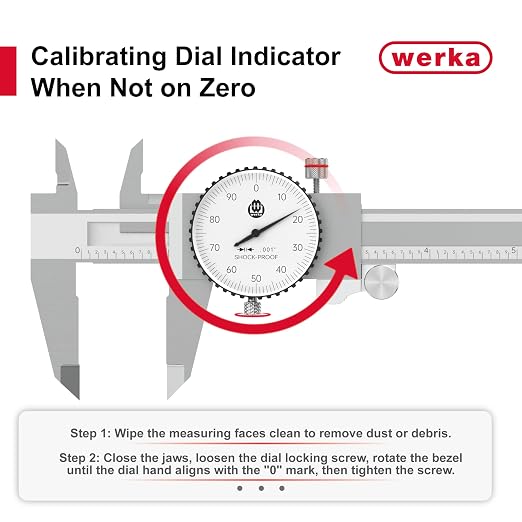werka Dial Caliper 12 Inch, Shockproof Dial Caliper Measuring Tool with 0.001" Precision Micrometer Caliper with Custom Case, 4-Way Measurement, Stainless Steel