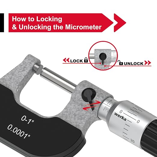 Professional Outside Micrometer, Precision Measurement Tool, 0-1 Inch Range with 0.0001 Inch Accuracy, Silver and Black