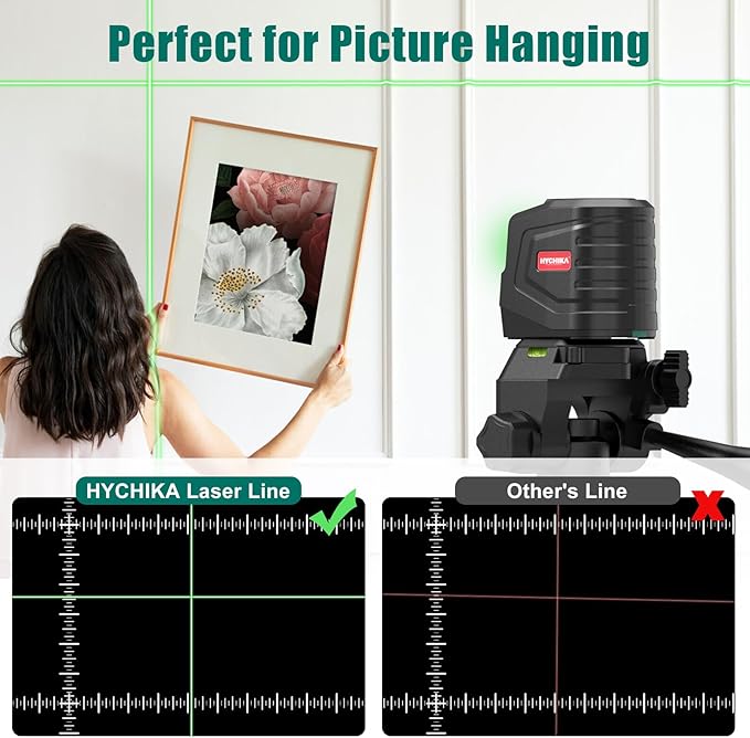 HYCHIKA Laser Level with Tripod 360° Self Leveling, Green Cross Line Nivel Laser with Tripod 26 In, Lazer leveler tool for Picture Hanging DIY Construction Renovation Floor Tile Class II, <1mW