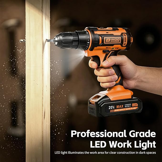 20v Drill Driver Set,Cordless Drill with Battery and Charger,LED Tools Kit,25+1 Torque Setting,43pcs Drill Bits,Orange