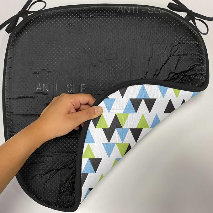 Lunarable Geometric Chair Cushion Pads Set 12, Abstract Patterns Triangles Geometry in Contrasting Colors, Anti-Slip Seat Padding for Kitchen & Patio, 16"x16", Avocado Green Pale Blue