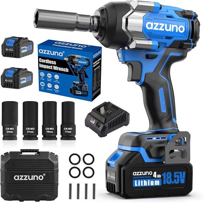 Electric Impact Wrench 737 Ft-lbs(1000N.m) 1/2'' Brushless Cordless Impact Driver with Fast Charger and 2x4.0Ah Battery Powered Impact Wrench Charger & 4 CR-V Sockets for Home Car Truck Tires