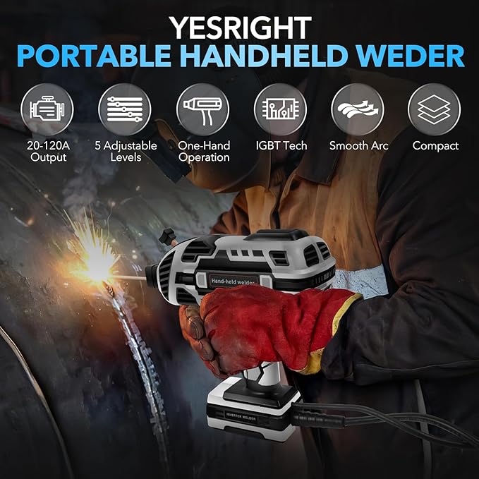 Portable Welding Machine, 110V Handheld Welder with 30PCS Rods & Auto Darkening Goggles, Electric ARC Welder Gun with IGBT Inverter 5 Variable Current Adjustment Fits for 3/32" Welding Rods