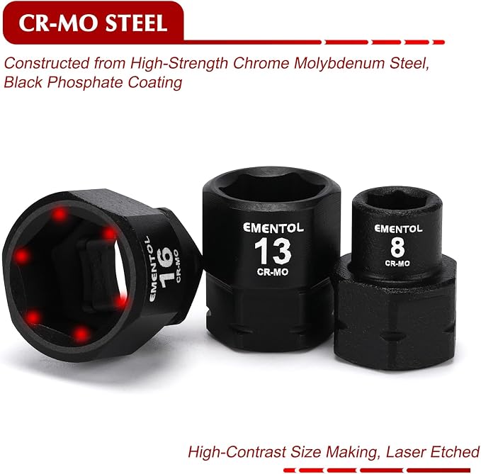 EMENTOL 19 Pieces 3/8" Drive Low Profile Nano Impact Socket Set, 6mm-24mm, Metric Stubby sockets, CR-MO