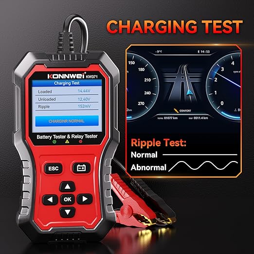 KONNWEI KW371 2-in-1 Car Battery Tester Relay Tester, 6V 12V 24V 10-2000 CCA Automotive Diagnostic Tool for Lead Acid AGM Gel EFB Lithium, Charging Cranking Analyzer for Motorcycle Truck Boat