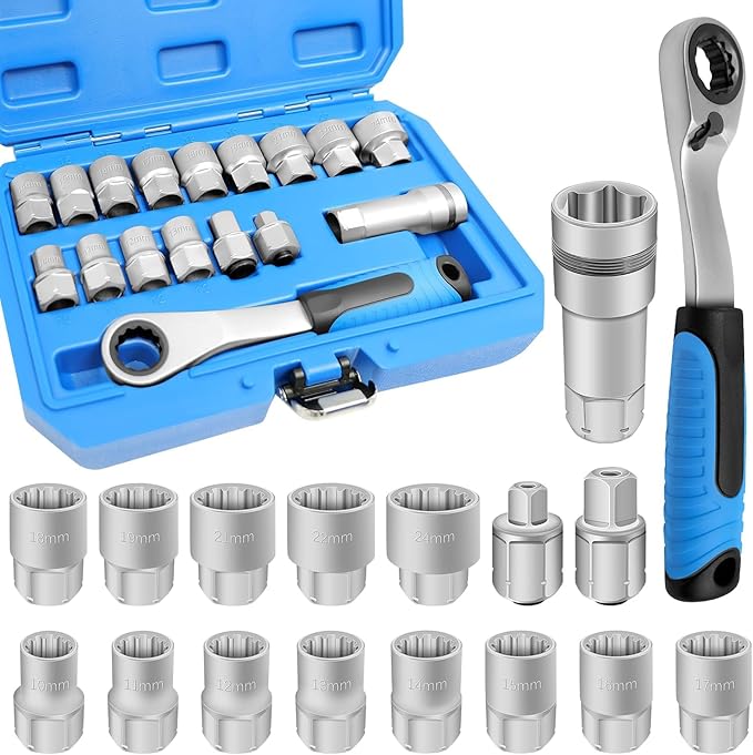 17PCS Pass Through Socket Set, Chrome Vanadium Steel, Versatile Space-Saving Design, Efficiency and Dependability, Enhanced Grip and Accessibility | Metric, Deep Socket Wrench Adapter, Reversing Ratchet, Extension Bar, Cr-V Steel, Low Profile, Long Bol...