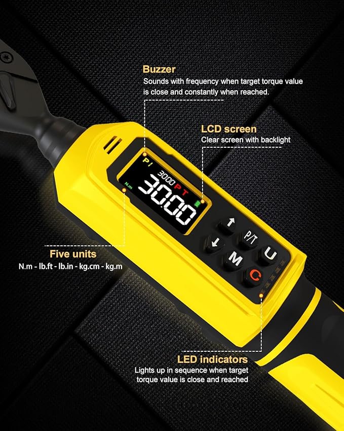Digital Torque Wrench 1/4 Inch Drive, 4-265.6 in.lbs with Display & 5 Units, ±2% Accuracy, Vibration/Buzzer/LED Alert, Peak/Track Mode, inch Pound Torque Wrench for Bike, Auto, Home Repair