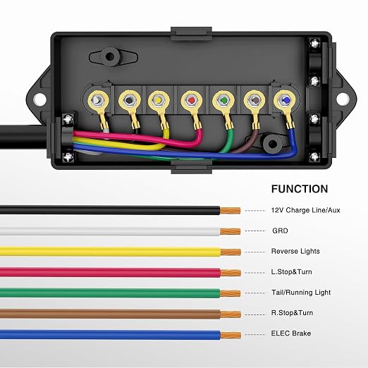 Nilight Heavy Duty 7 Way Inline Trailer Plug with 7 Gang Junction Box | Weatherproof 12 Feet Connector Cable Wiring Harness Suitable for RV Automotives Cars