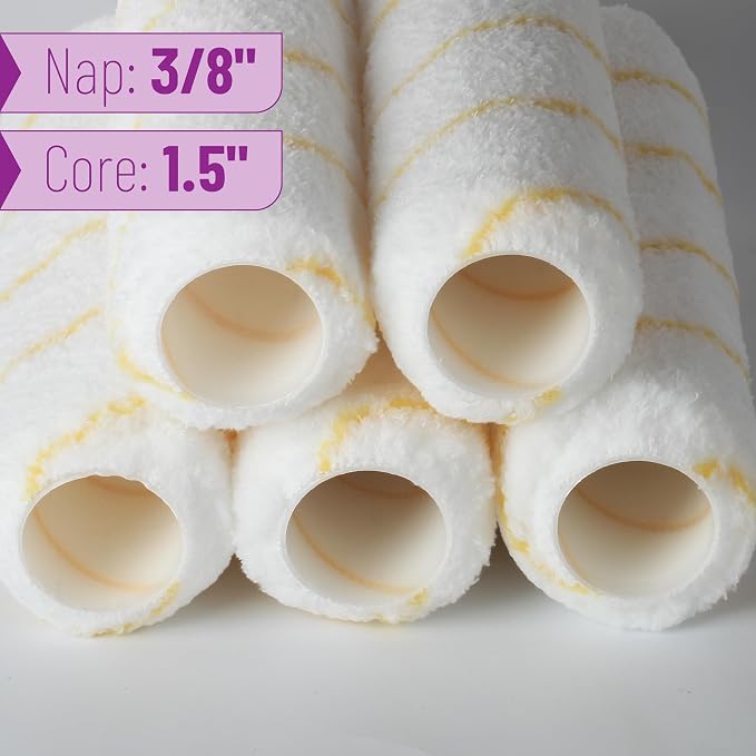 Bates- Paint Roller Covers, 9" x 3/8", 24 Pack, Yellow Stripes, Covers for Paint Rollers 9 Inch, 9 Inch Paint Roller Covers, Paint Roller Cover, Paint Roller Covers 9 Inch, Large Paint Roller Covers