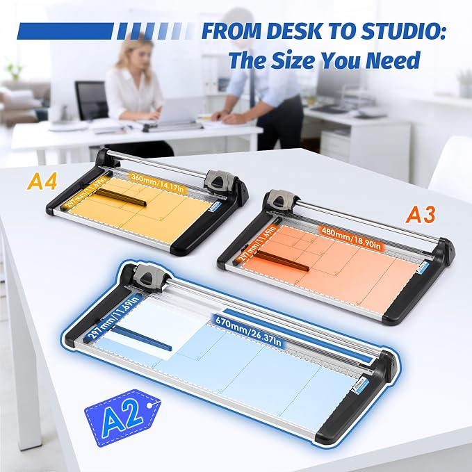 Rotary Paper Trimmer, 15 Sheets Heavy Duty Paper Trimmer, 670mm(26.37") Cutting Length, Commercial Grade Rotary Paper Cutter for Home/Office/School, Black & Silver