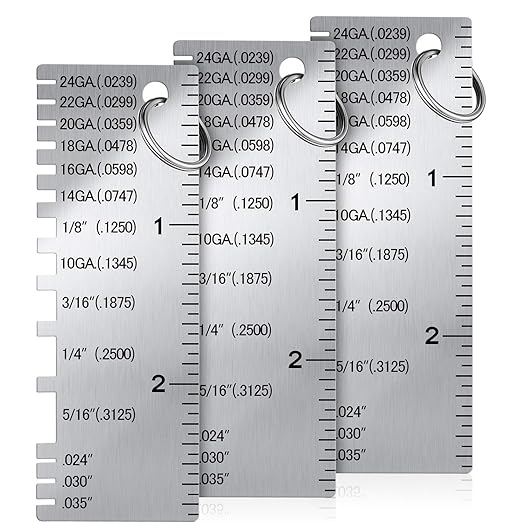 Weewooday 3 Pcs Metal/Wire Sheet Thickness Gauge Tool Portable Stainless Steel Welding One Sided Material Thickness Gauge Plated Size Inspection Tool