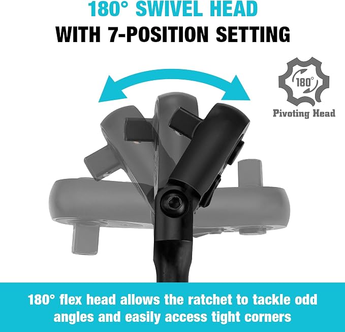 DURATECH 3-Piece Flex-Head Ratchet, 90-Tooth Quick-Release Ratchet Wrench | 1/4", 3/8", 1/2" Socket Wrench with 180° Pivoting Head & 7-Position Setting, Reversible, CR-V Made, Black Mn Phosphate Finish