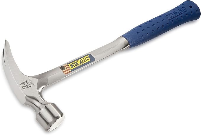 ESTWING Framing Hammer - 24 oz USA Made Long Handle Straight Rip Claw Hammer with Smooth Face & Shock Reduction Grip - E3-24S