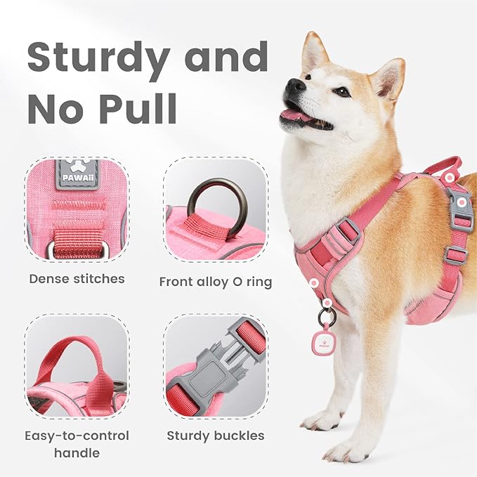 Pawaii No Pull Dog Harness with Pet ID Tag, Reflective Vest | Built for safer walks with a QR Pet ID Tag, front no pull clip, reflective trim, control handle and breathable mesh lining