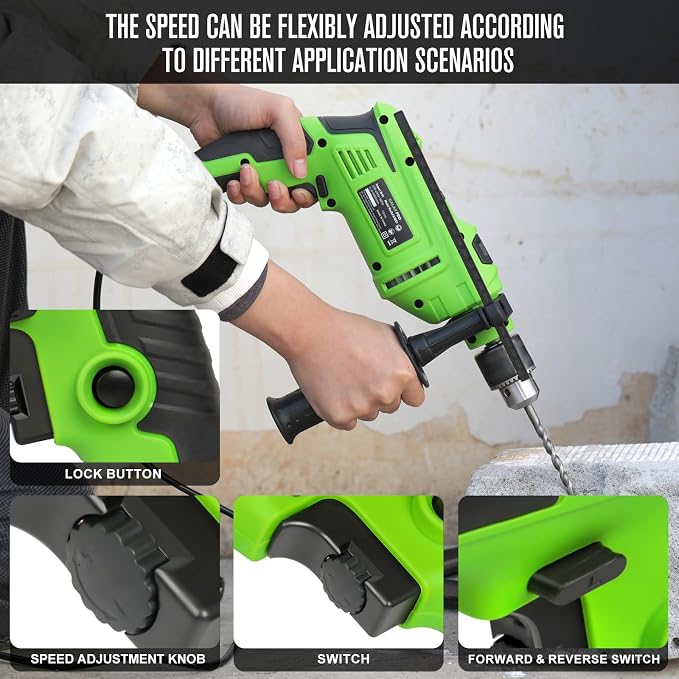 GALAX PRO 7Amp 850W 2-in-1 Hammer Drill, 0-3000 RPM, 13 mm Metal Chuck, 360° Adjustable Auxiliary Handle, Comes with 13 Accessories, Suitable for Concrete, Metal, and Wood
