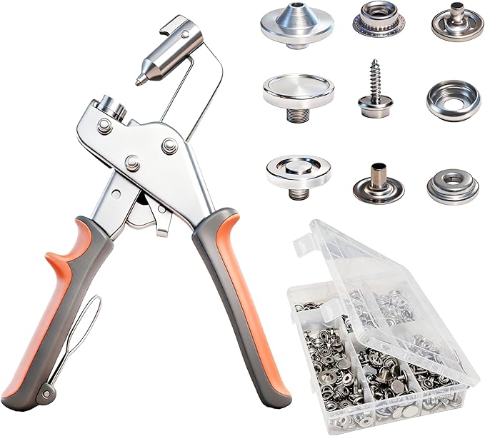 TRILVIX Heavy Duty Snap Fastener Tool Set, Leather Snaps and Fasteners kit, 15mm snap Tool with 80 Sets Boat Cover Snaps for Fabric, for Boat Covers, Canvas, Leather, Tarps, Fabric, Sewing