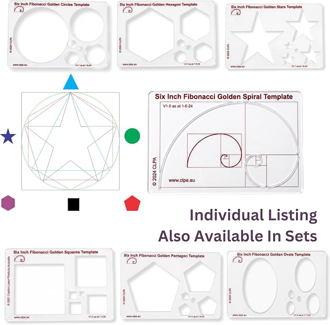 Fibonacci 6" Spiral Drawing Template, Golden Ratio Stencil