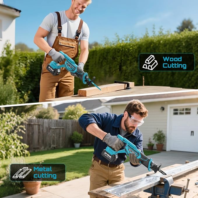 SEESII Cordless Reciprocating Saw, Brushless Motor with 8 Saw Blades | Variable Speed 3500 RPM, 2 x 4.0Ah Batteries, Tool‑Free Blade Change, Adjustable Shoe, for Wood PVC Cutting