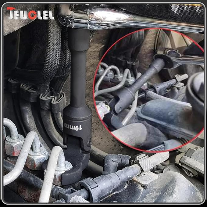 6PCS 3/8" Drive Long Flex Head Injector Fuel Line Socket Wrench Set | Metric, 12-19mm, Crowfoot Flare Nut, Hydraulic Lines, Nuts, Bolts Remover, Hand Removal Tool, CR-V Steel