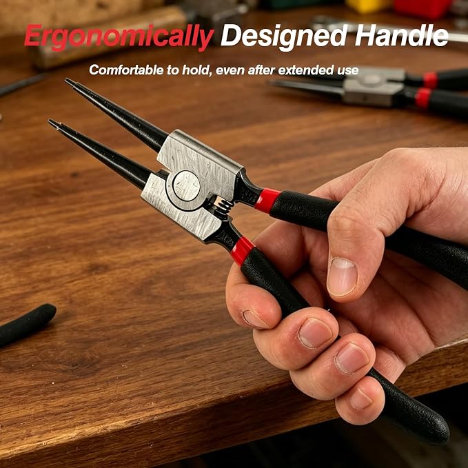 Doaho 4Pcs Snap Ring Pliers Set,Heavy Duty 7 Inch Circlip Plier Cr-V Steel C Clip Pliers Kit with Straight and Bent Jaw for Internal External Rings Automotive Machinery Repair