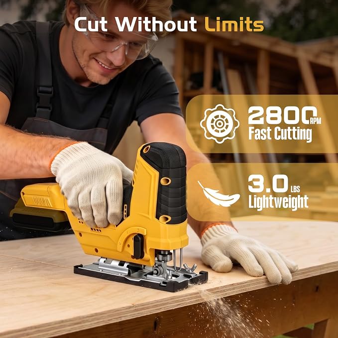 Jigsaw Cordless Compatible with DeWALT 20V MAX Battery, Barrel Grip Jig Saw Brushless, 7 Speed, 3 Orbital Settings, Vacuum Adapter, 45° Bevel Cutting, LED Light, Bare Tool for Wood, Plastic, Metal