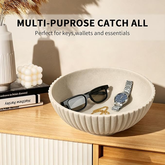 L'ARL GMVOI Large Decorative Bowl,Modern Handicraft Bowls for Home Decor,Fruit Bowl for Kitchen Counter,Stylish Key Bowl for Entry Table,Artificial Stone Beige