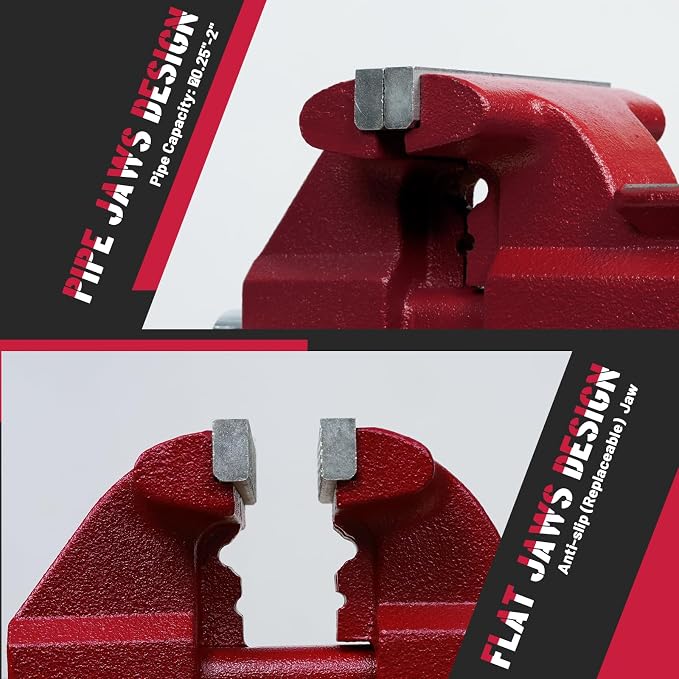 8"Bench Vise, 7.5"Jaw Opening 210° Swivel Base 4.5" Throat Depth