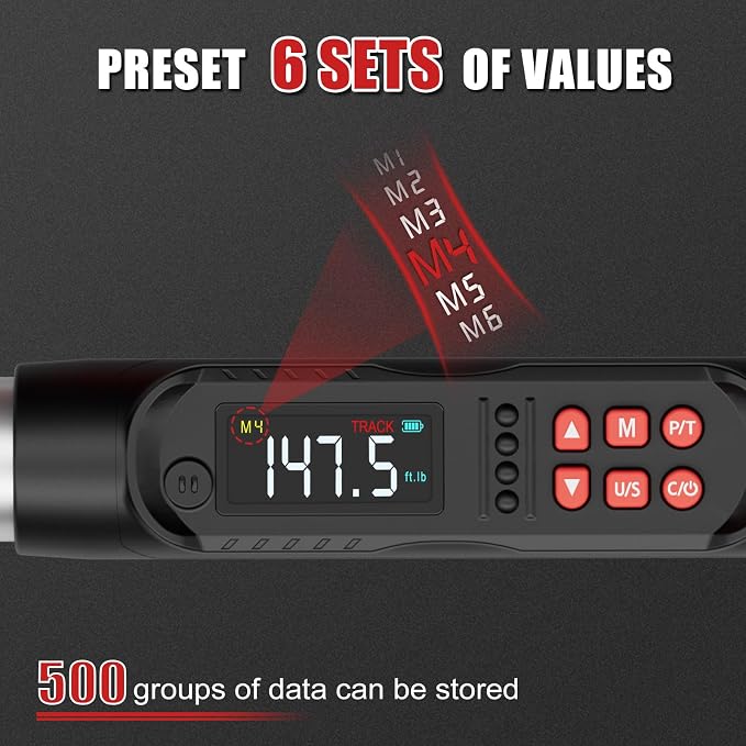 VANPO Adjustable Digital Torque Wrench, 7.38-147.5 Ft.lb/10-200Nm for HVAC | 38mm Jaw & 1/2" Ratchet, 14×18mm Open End, ±2% Accuracy, Vibration, Buzzer and LED Indicator, for Split AC, Auto, Plumbing