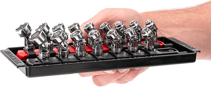 TEKTON 1/4 Inch Drive Universal Joint Socket Set, 16-Piece | SHD90217 | (1/4 - 9/16 in., 6 - 14 mm), Shallow, 6-Point, Socket Rail