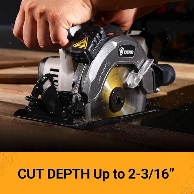 DEKOPRO 20V Cordless Circular Saw, 6-1/2-Inch Blade, 4500 RPM, 0-50 Degree Bevel Capability, Circular Saw Cordless with 4.0Ah Battery and Charger