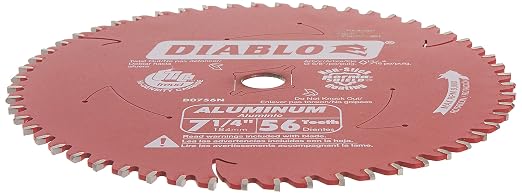 Diablo Saw Blade for Thick Aluminum - 7-1/4" Diameter, 56 TCG Teeth, 5/8" Arbor, .106" Kerf, -6-Degree Hook Angle, .087" Plate, 8000 Max RPM - D0756N