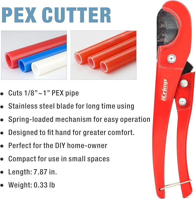 iCrimp PEX Clamp Cinch Tool for 3/8-inch to 1-inch Stainless Steel Clamps meet ASTM F2098 Standard with Pex Pipe Cutter Blue&red