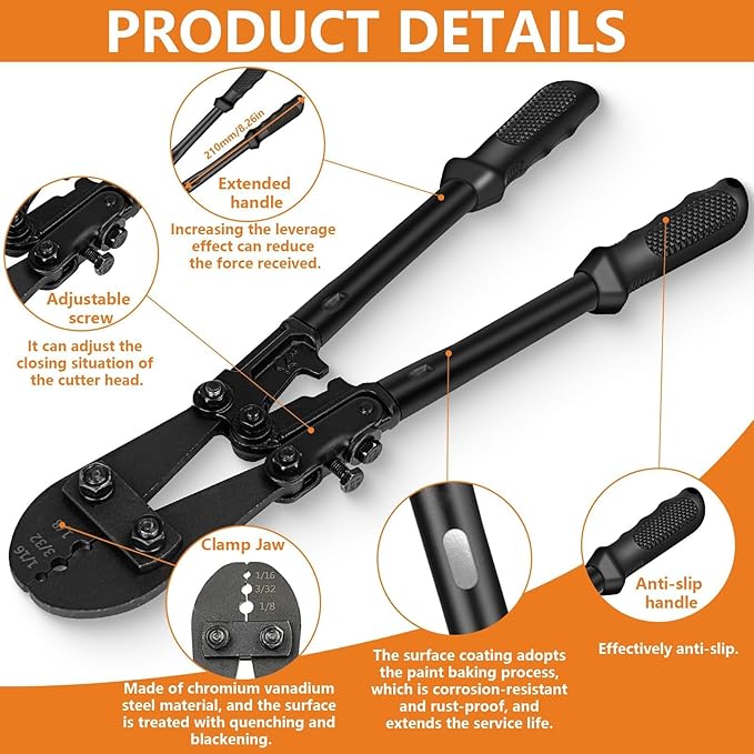 TooTaci Wire Rope Crimping Tool Kit, Include 14 inch Swaging Tool and Wire Rope Cutter, Cable Crimper for 1/16" to 1/8" Crimping Loop Sleeves