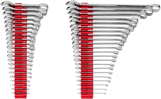 TEKTON Stubby and Standard Combination Wrench Set, 44-Piece | WCB95905 | (6 - 32 mm, Common Sizes), Modular Organizers, Chrome Finish