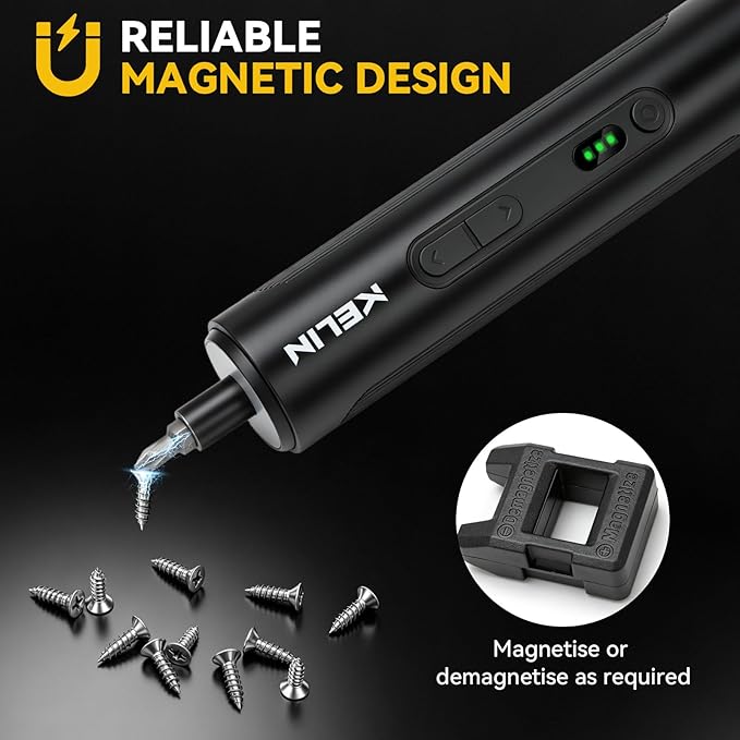 KELIN 44 in 1 Electric Screwdriver Set, 3 Torque Levels (1.2/2/3 N.m) + Manual 5 N.m, 1500mAh Battery, Type-C Charging, S2 Steel Bits, Repair Kit for iPhone PC Laptop Game Console Watch
