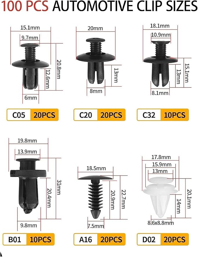 Car Clip Pliers, Auto Fastener Clip Removal Pliers, Panel Clip Removal Tool with100Pcs Car Push Retainer Clips for Removing Automotive Plastic Clips,Trim Bumpers,Door Panels,Rivets & Interior Panels