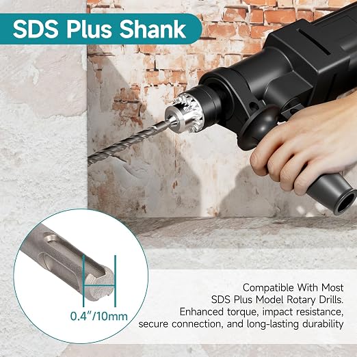 5/8 Inch x 8 Inch SDS Plus Rotary Hammer Drill Bit, Cross Tip Double Threaded Carbide Tipped for Concrete, Brick, and Stone (7/16" x 6" x 8")