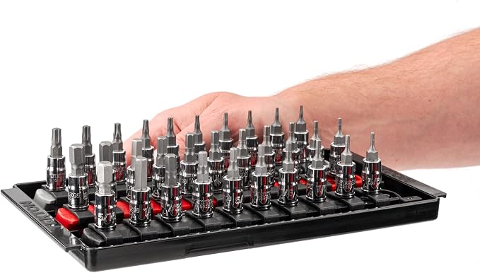 TEKTON Hex and Torx Bit Socket Set, 31-Piece | SHB90204 | 1/4 Inch Drive, (5/64 - 5/16 in., 2 - 8 mm, T6 - T30), Socket Rail