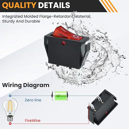 2 Pin 2 Position Boat Shaped Rocker Switch, KCD3-101 ON/Off Snap in Toggle Switch, AC 250V/15A 125V/20A Red Rocker Switch Toggle for Car Auto Boat Household Appliances (2 Pack)